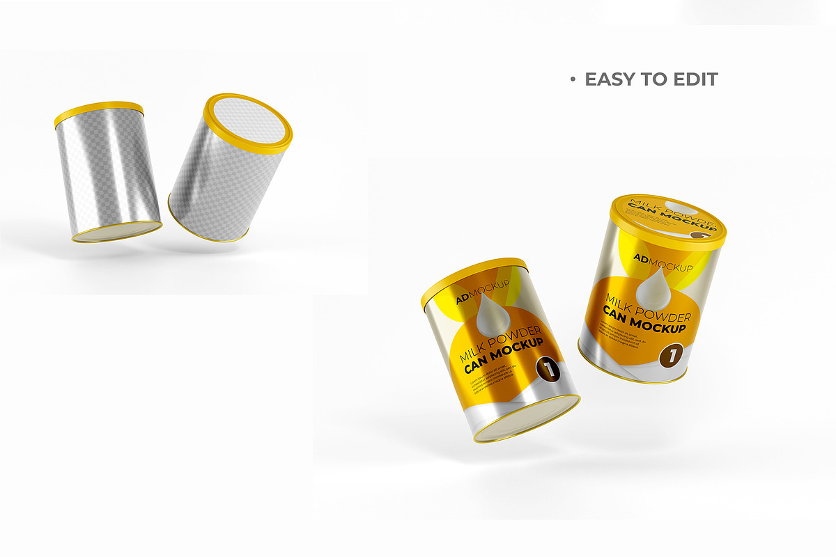 Food & Milk Powder Tin Can Mockup, a Packaging Mockup by Adstart (Photo 2 of 8)