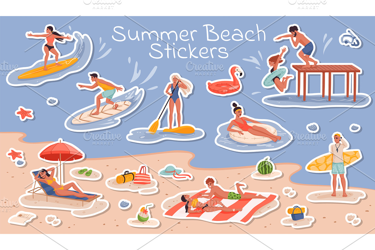 People characters on summer beach, a Person Illustration by Buch&Bee