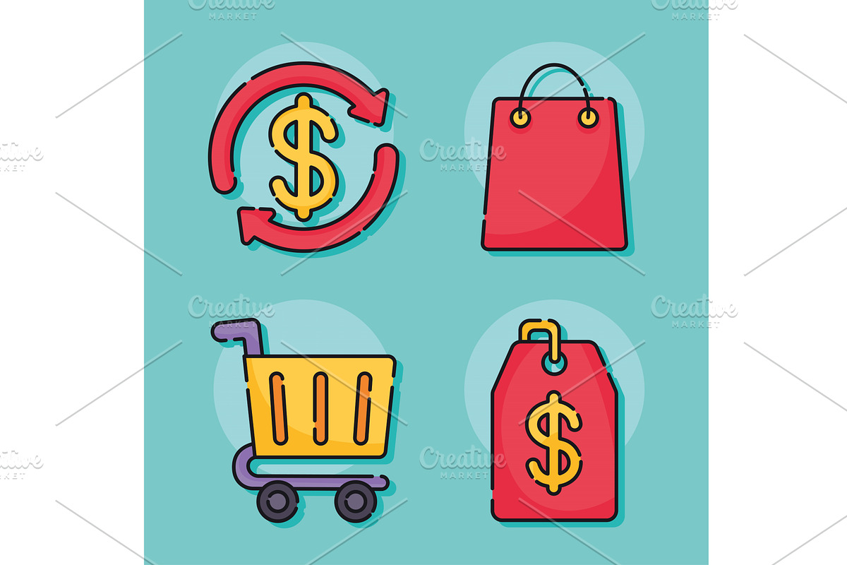 four marketing commerce icons, an Object Illustration by studiogstock