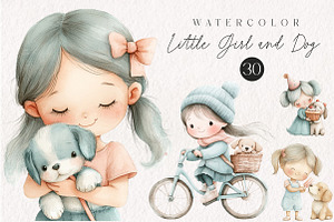 Little Girl and Dog Clipart, an Illustration by CreationArt