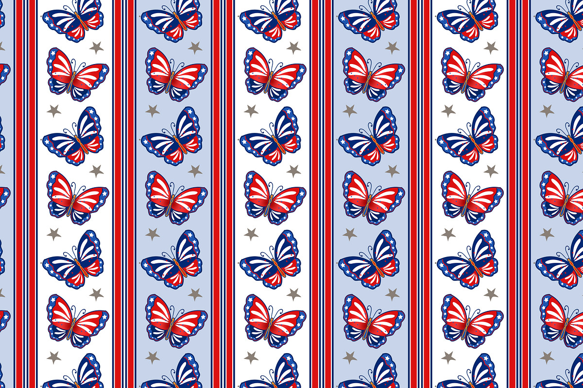 Patriotic Butterflies Stripe, a Pattern Graphic by Sharon Schwalbe