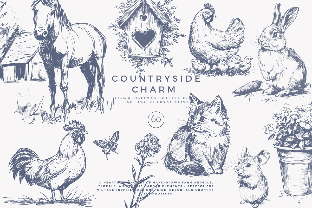 vintage clipart farm animals set, a Decorative Illustration by Patishop Art (Photo 2 of 10)