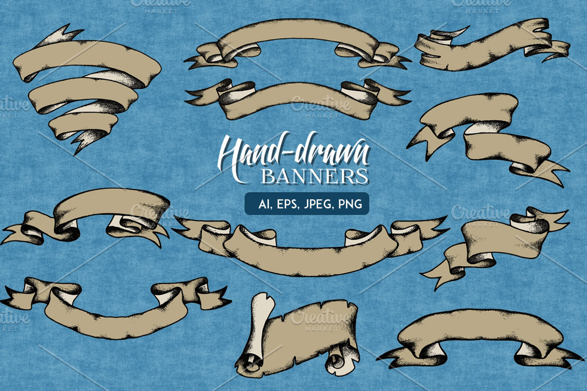 Hand-Drawn Banners, a Decorative Illustration by Yulia