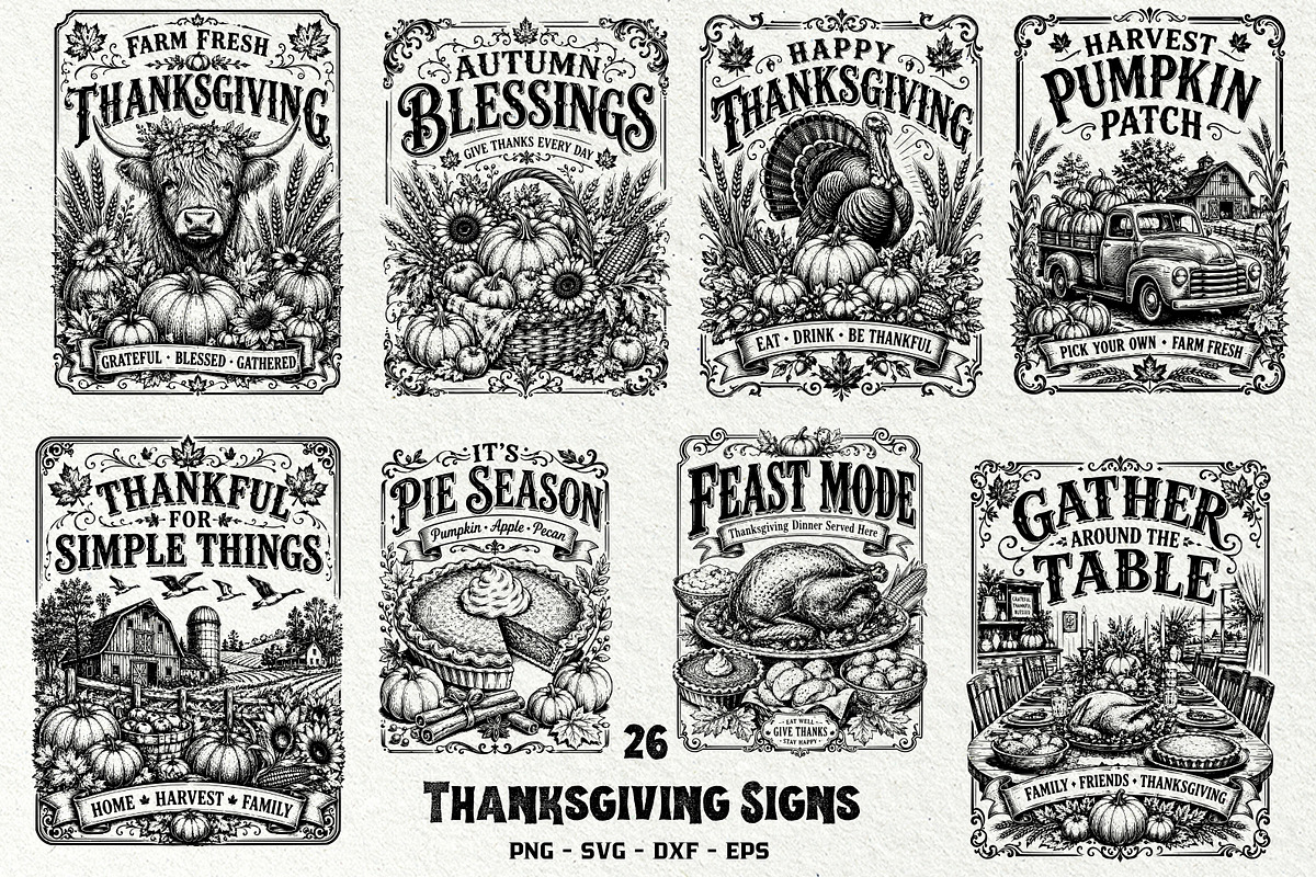 Thanksgiving Signs SVG Graphics, a Seasonal Illustration by DENIDigitalArtSudio (Photo 1 of 7)