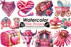 Pink Vintage Western Clipart, an Illustration by Black Bird Studio