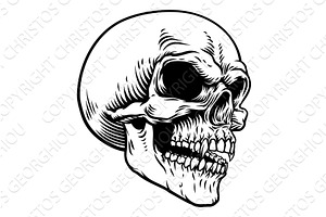 Horror Skull Head Vintage Woodcut, an Illustration by Christos Georghiou