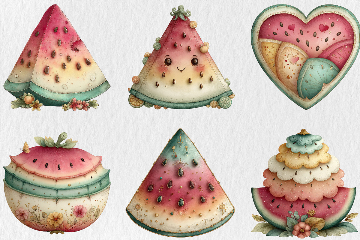 Whimsical Summer Watermelon Clipart, a Seasonal Illustration by Rose Art (Photo 4 of 6)