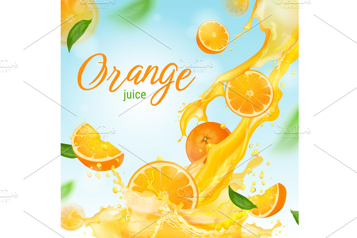 Orange juice banner. Realistic, a Food Illustration by Stock-Smart-Start