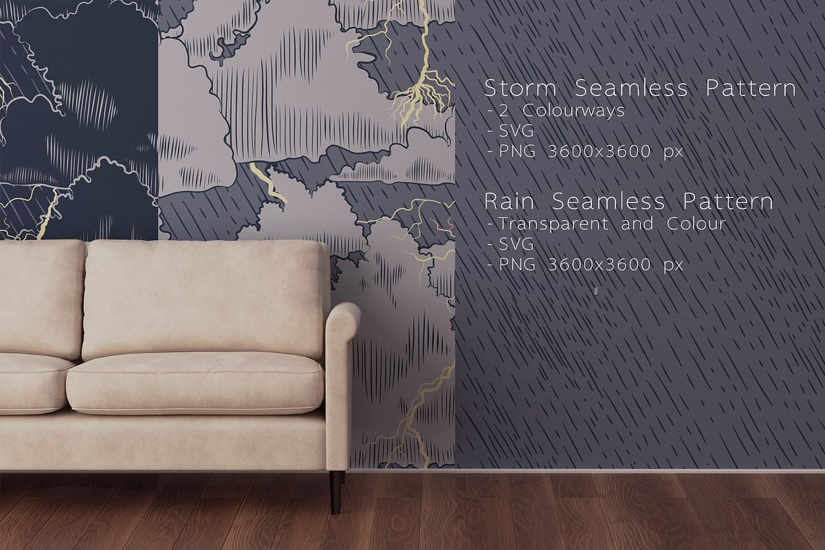Storm Clouds Line Art + Patterns, an Illustration by ThreeEyesCo