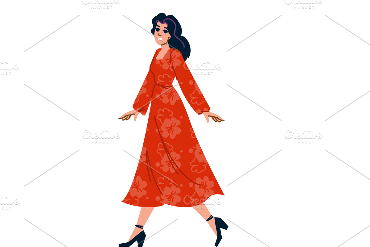 Smiling woman wearing red floral, an Object Illustration by pikepicture