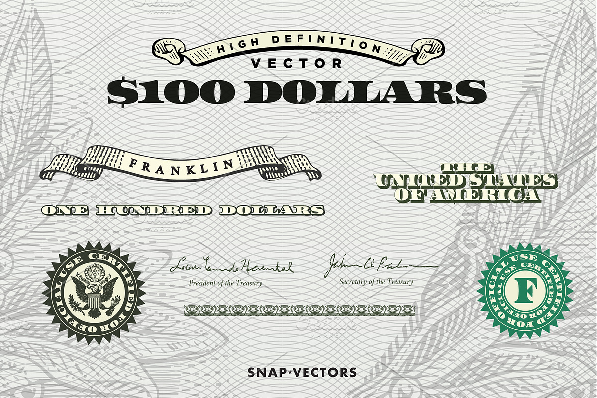 Vector $100 Dollars, an Illustration by Snap Vectors
