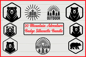 20 Mountain Adventure Badge Bundle, a Decorative Illustration by Artivon