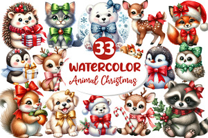 Cute Animals Christmas Clipart, an Illustration by Dream Creation