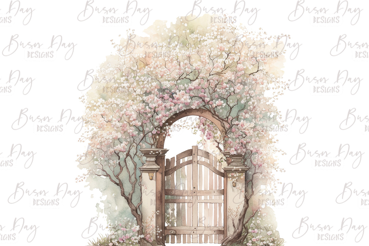 Watercolor Garden Gates Clipart, an Object Illustration by BusyDaydesign (Photo 7 of 8)