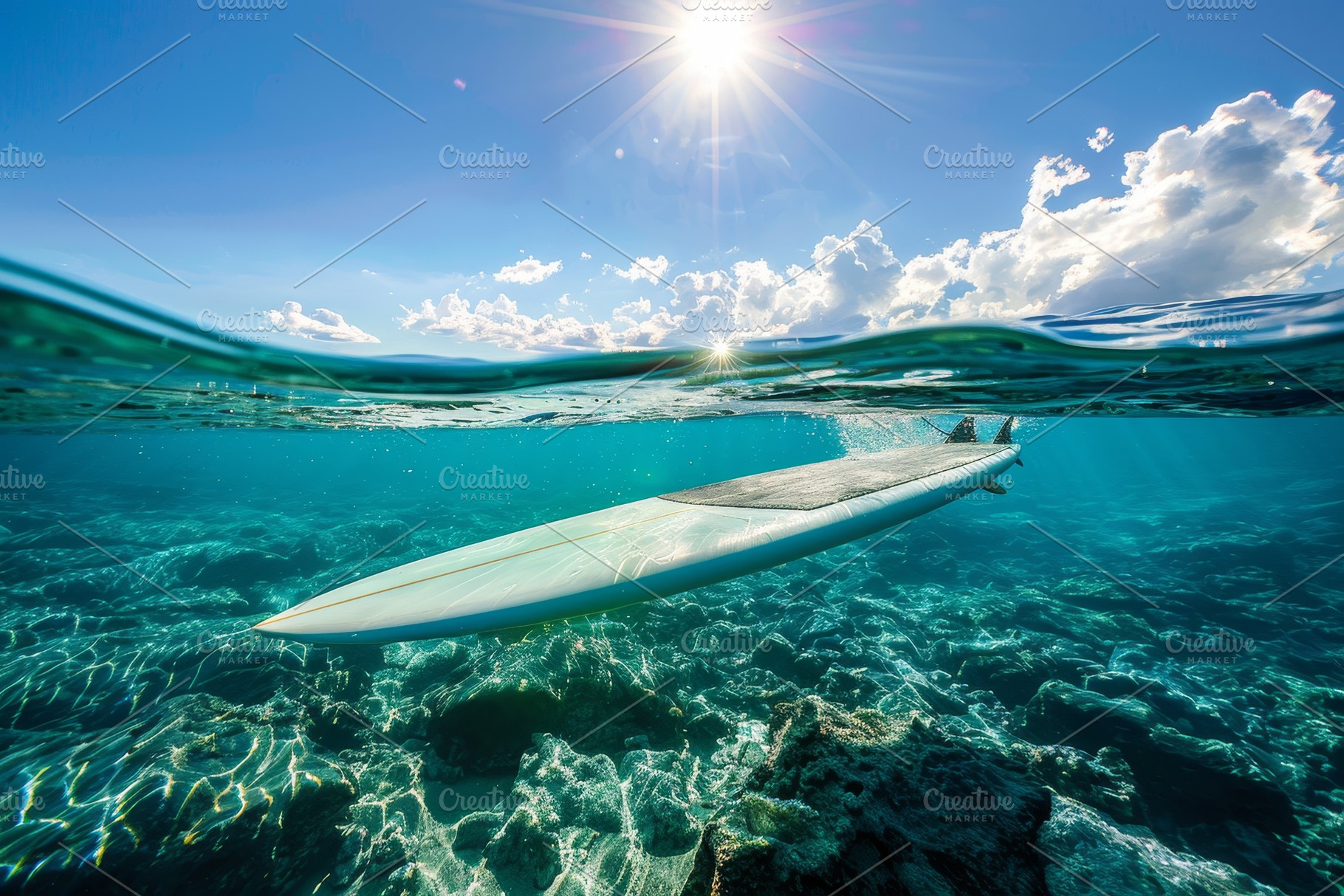 A white surfboard buoyantly floats o, a Photo by Iftikhar Alam
