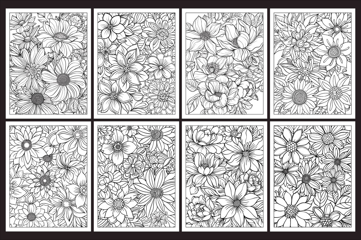 Stress Relief Flowers Coloring Pages, an Illustration by protabsorkar11 (Photo 5 of 8)