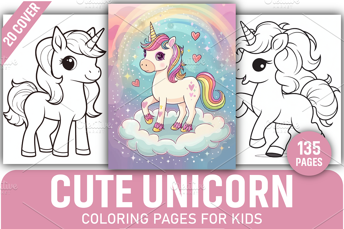 Cute Unicorn Coloring Pages for Kids, an Animal Illustration by Design Station (Photo 1 of 4)