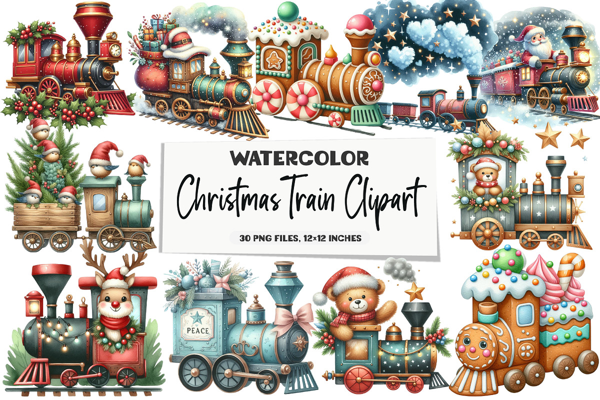 Christmas Train Clipart, an Illustration by DreamArtGraphic (Photo 1 of 5)