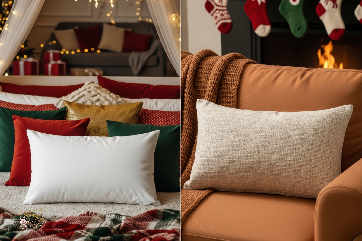 Cozy Christmas Pillow Bundle 400 JPG, a Household Mockup by KennedyStudio (Photo 6 of 13)