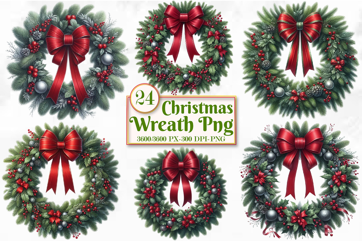 Christmas Wreath PNG Clipart Bundle, a Work Illustration by Craft Nest (Photo 1 of 5)