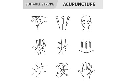 Acupuncture line icon set