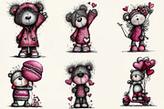 Quirky Teddy Bear Valentine Clipart, an Illustration by DreamCafeArt (Thumbnail 4 of 6)