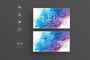 Wattercolor business card template, a Card Template by MH Design Template