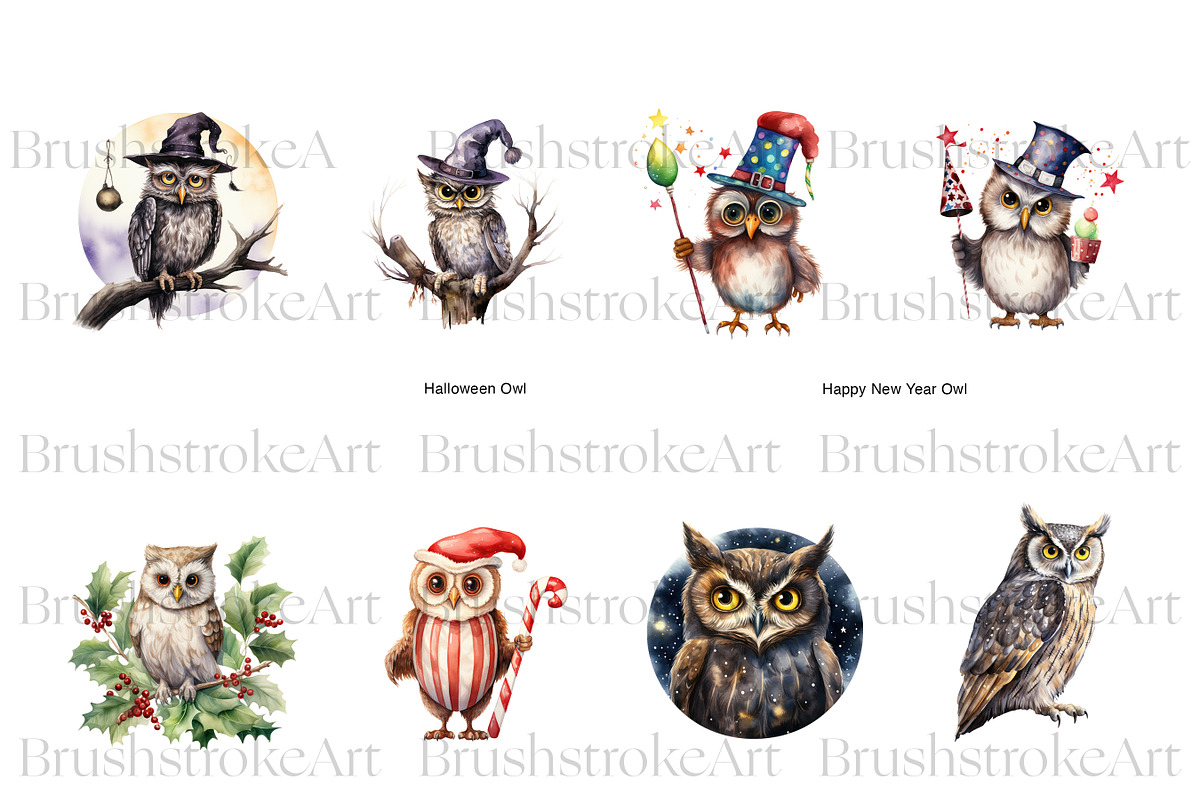 Watercolor Owl Clipart, Cute Owl PNG, an Animal Illustration by BrushstrokeArtGB (Photo 5 of 9)