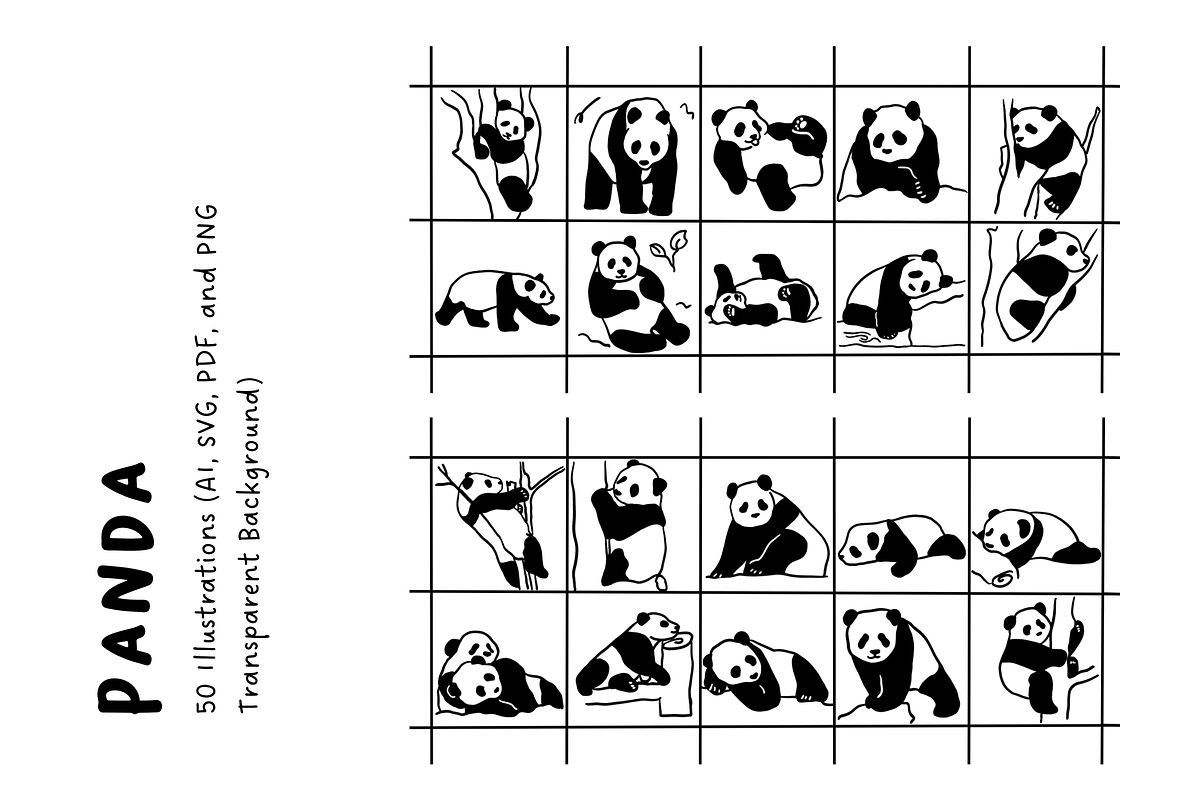 50 Panda Illustration Set, an Animal Illustration by The Journey Atelier (Photo 2 of 4)