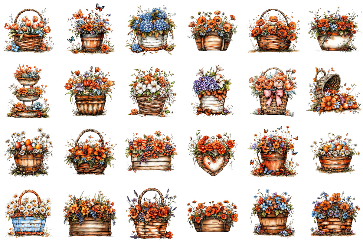Spring Flower Basket Clipart, an Illustration by designcity5 (Photo 2 of 5)