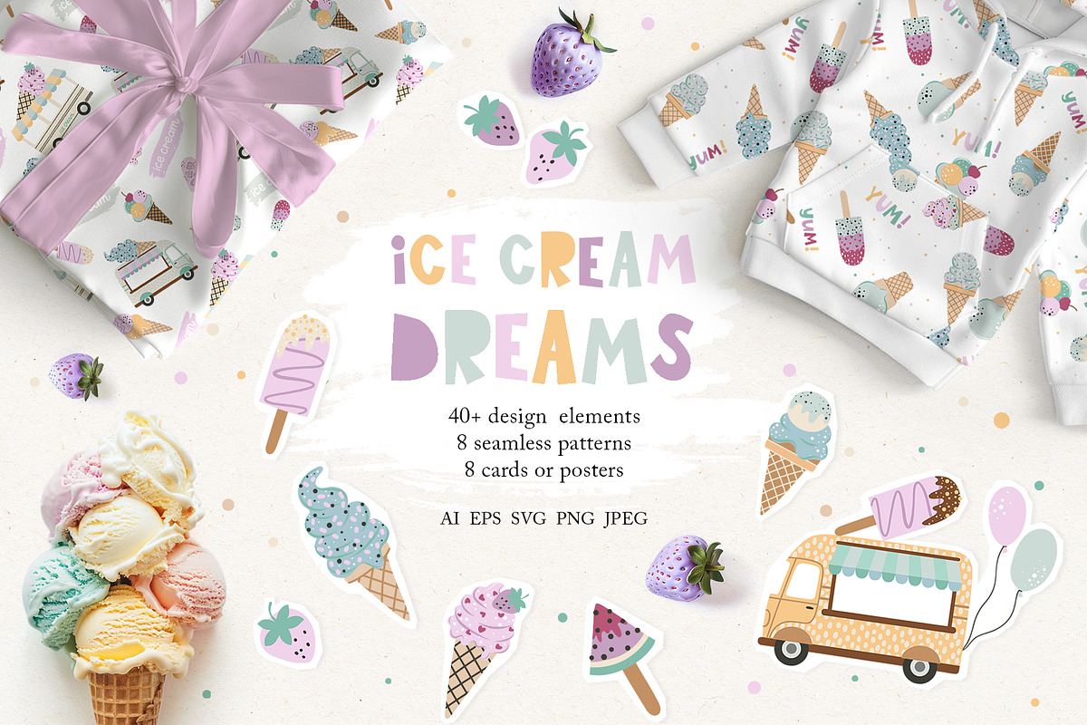 Ice Cream Summer Vector Clipart, a Decorative Illustration by Jenny Quince (Photo 1 of 10)