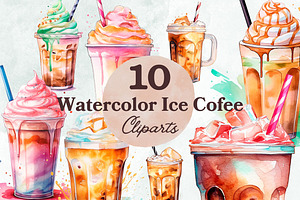 Ice Coffee Watercolor Clipart