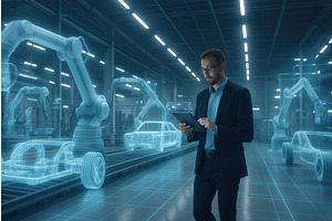 A man in a suit uses a digital, an Illustration by Sergey Kotenev