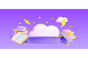 3D back to school podium, books and, an Education Illustration by art PVP - market