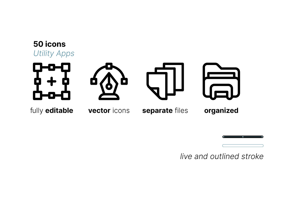 50 Utility App Micro Icons, an Outline Icon by Side Project (Photo 3 of 5)