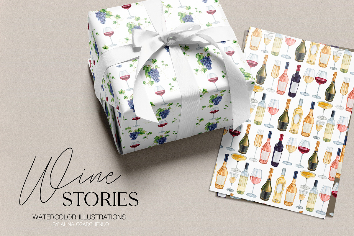 Wine Stories watercolor illustration, a Food Illustration by CrystalinaShop (Photo 10 of 11)