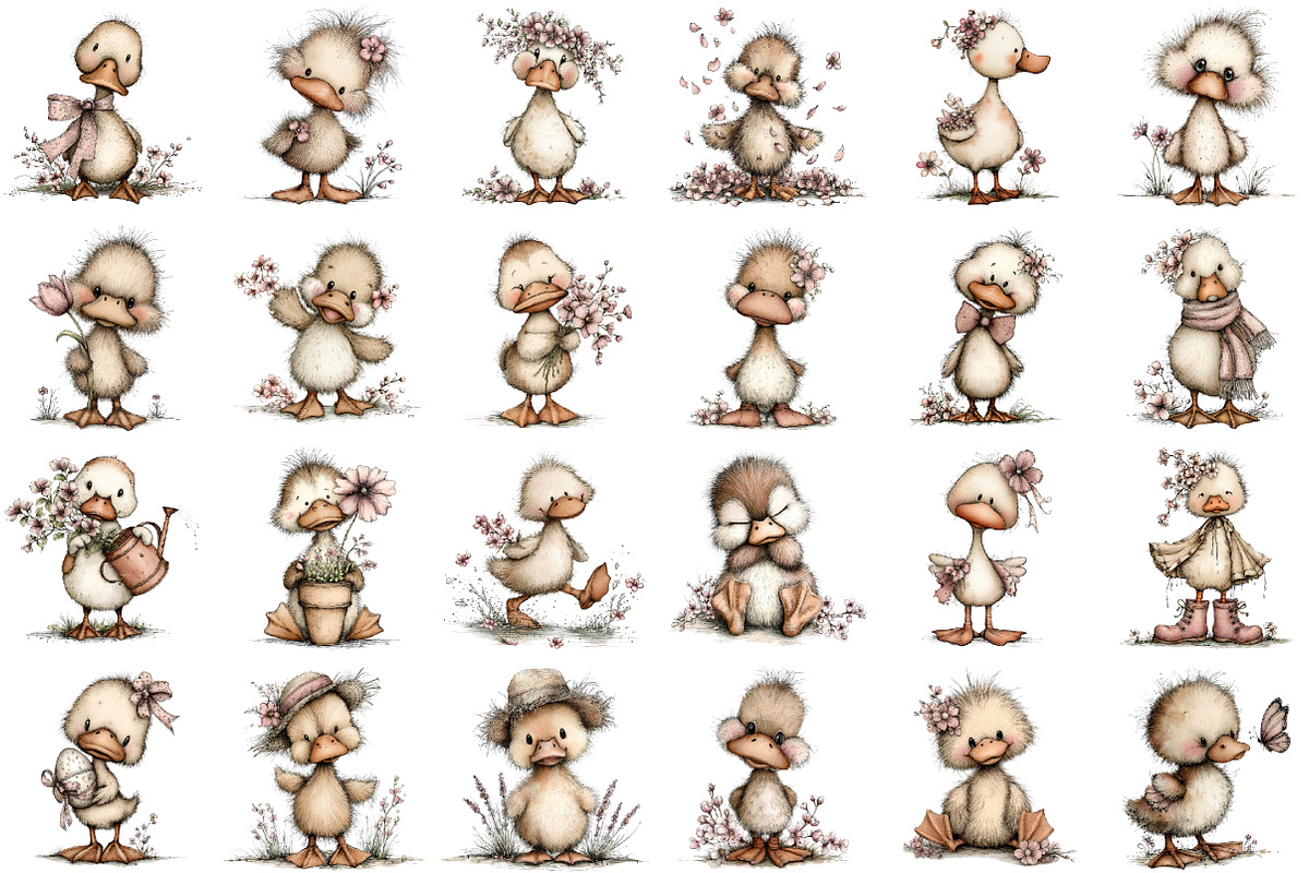 Whimsical Spring Duck Clipart, an Illustration by designcity5 (Photo 2 of 5)