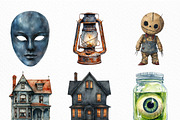 Watercolor Creepy Halloween Clipart, an Illustration by Craft Nest (Thumbnail 4 of 6)