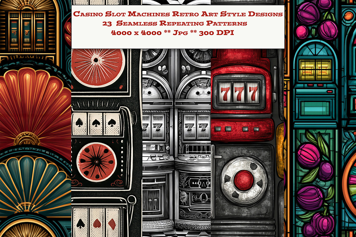 Slot Machine Retro Art Style Designs, a Pattern Graphic by karenfoleyphoto (Photo 1 of 6)