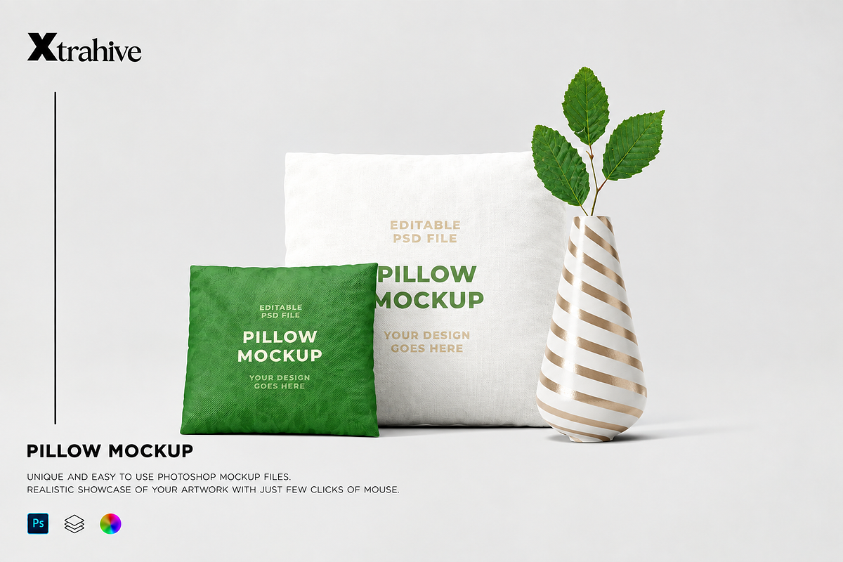 Pillow Mockup, a Household Mockup by Xtrahive (Photo 1 of 3)