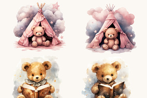 Watercolor Cute Teddy Bear Clipart