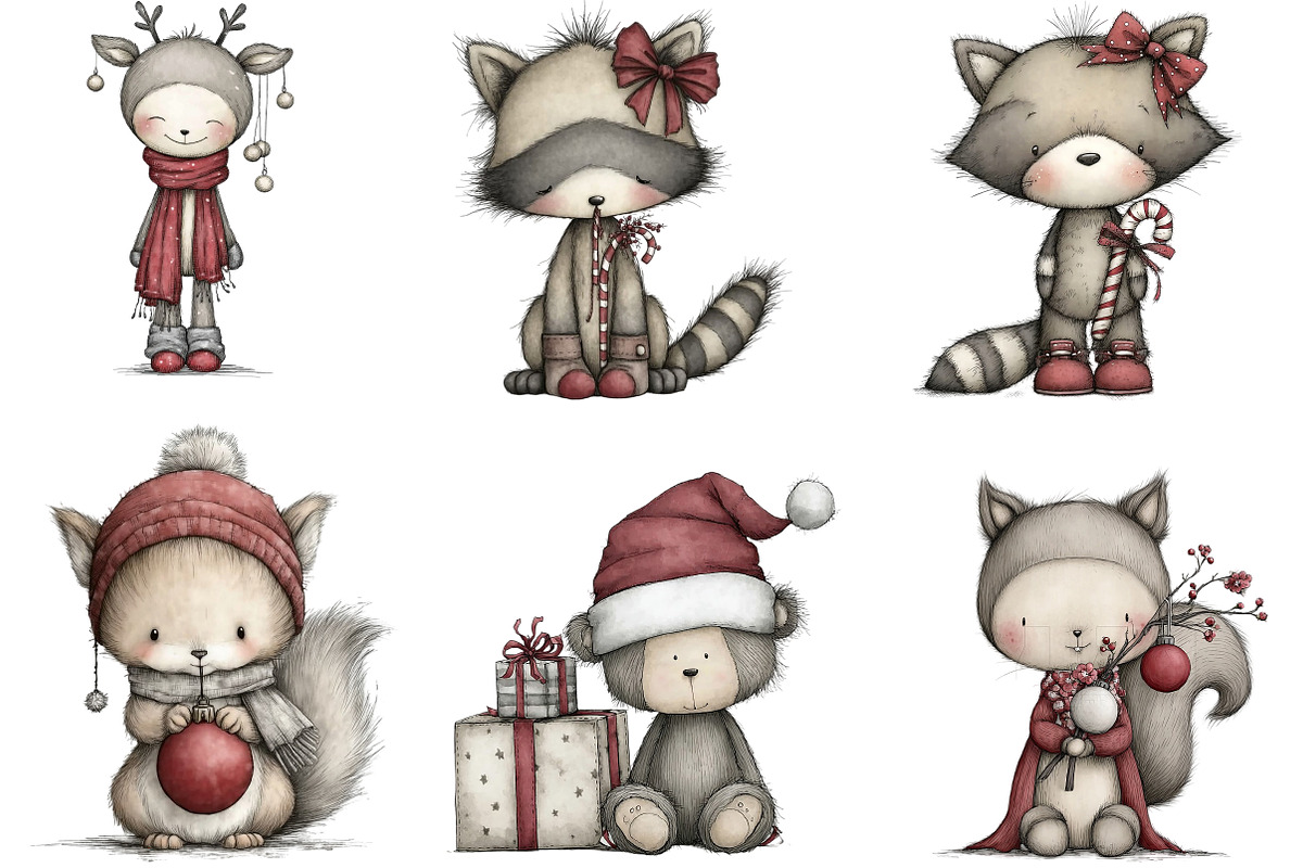 Whimsical Christmas Animals Clipart, an Illustration by DreamArtGraphic (Photo 2 of 4)