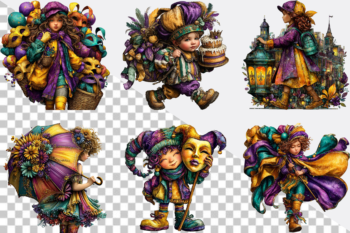 Watercolor Mardi Gras Clipart Bundl, an Illustration by SVGArt (Photo 4 of 8)