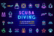 Scuba Diving Neon Vector Icons, an Outline Icon by Anna_leni (Thumbnail 1 of 9)