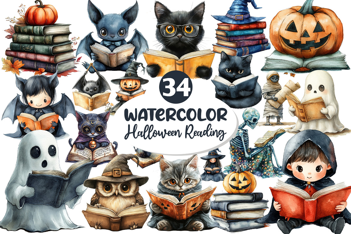 Cute Halloween Reading Clipart, an Illustration by Dream Creation (Photo 1 of 7)
