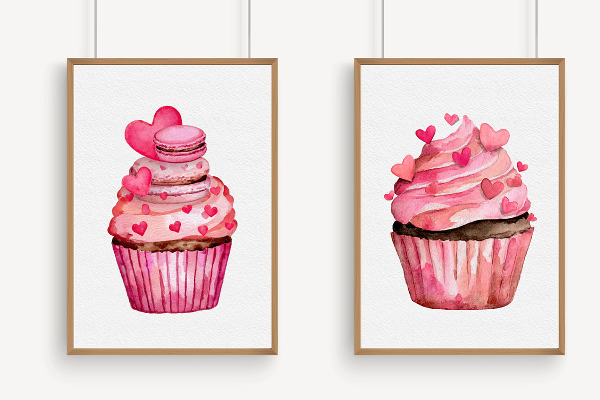 Watercolor Valentines Day Cupcakes, an Illustration by Libby Wishes (Photo 2 of 7)