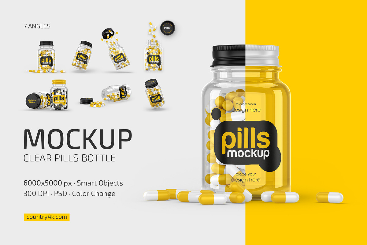 Clear Pills Bottle Mockup Set, a Packaging Mockup by Country4k (Photo 1 of 4)