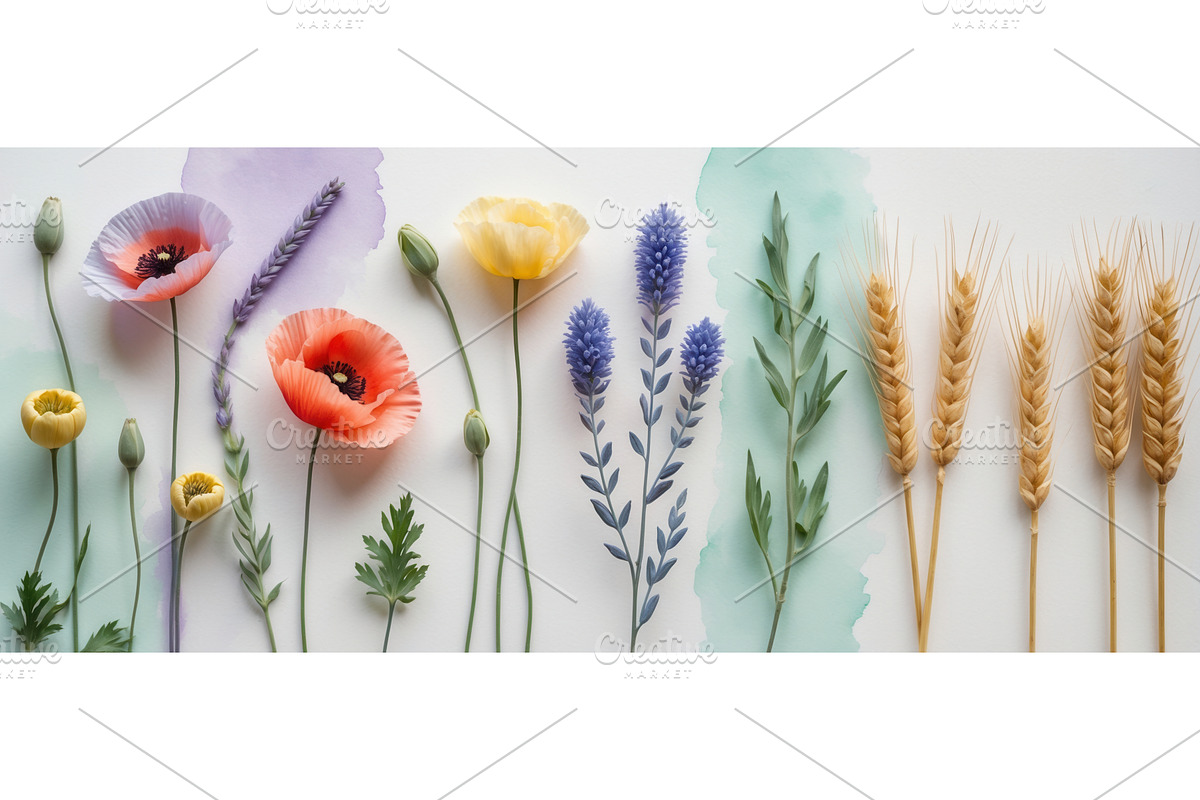 Flat lay of colorful wildflowers, an Illustration by tilialucida