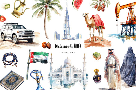 Watercolor UAE clipart Emirati item