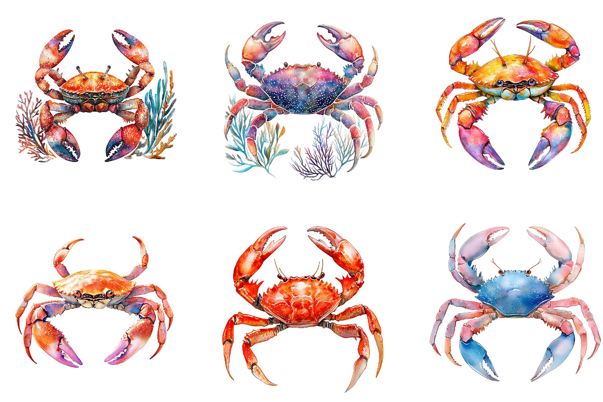 Watercolor Crab Clipart, an Illustration by Designking (Photo 5 of 5)